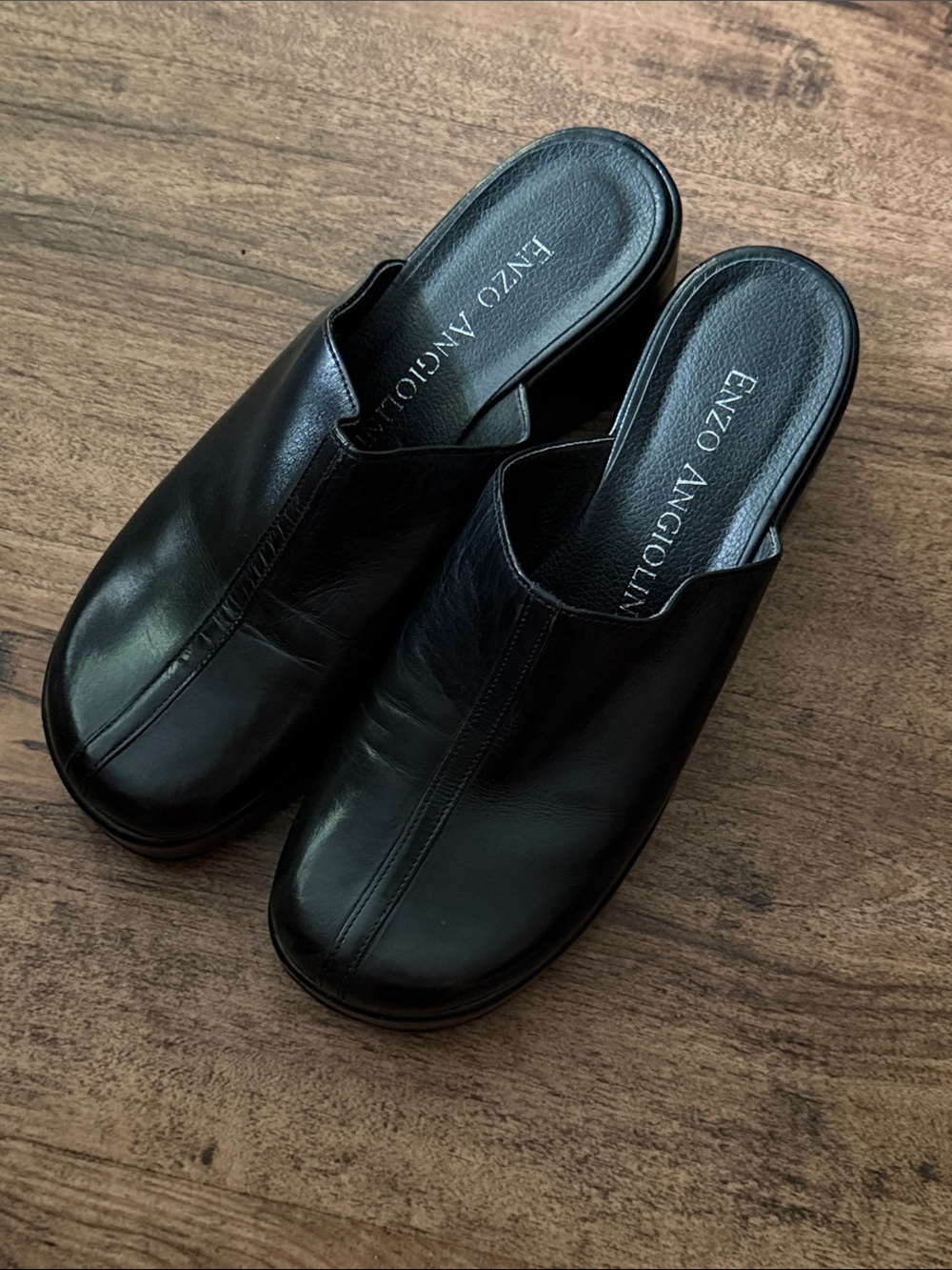 Enzo Angiolini Black Leather Slip-On Clogs Womens 7 1/2